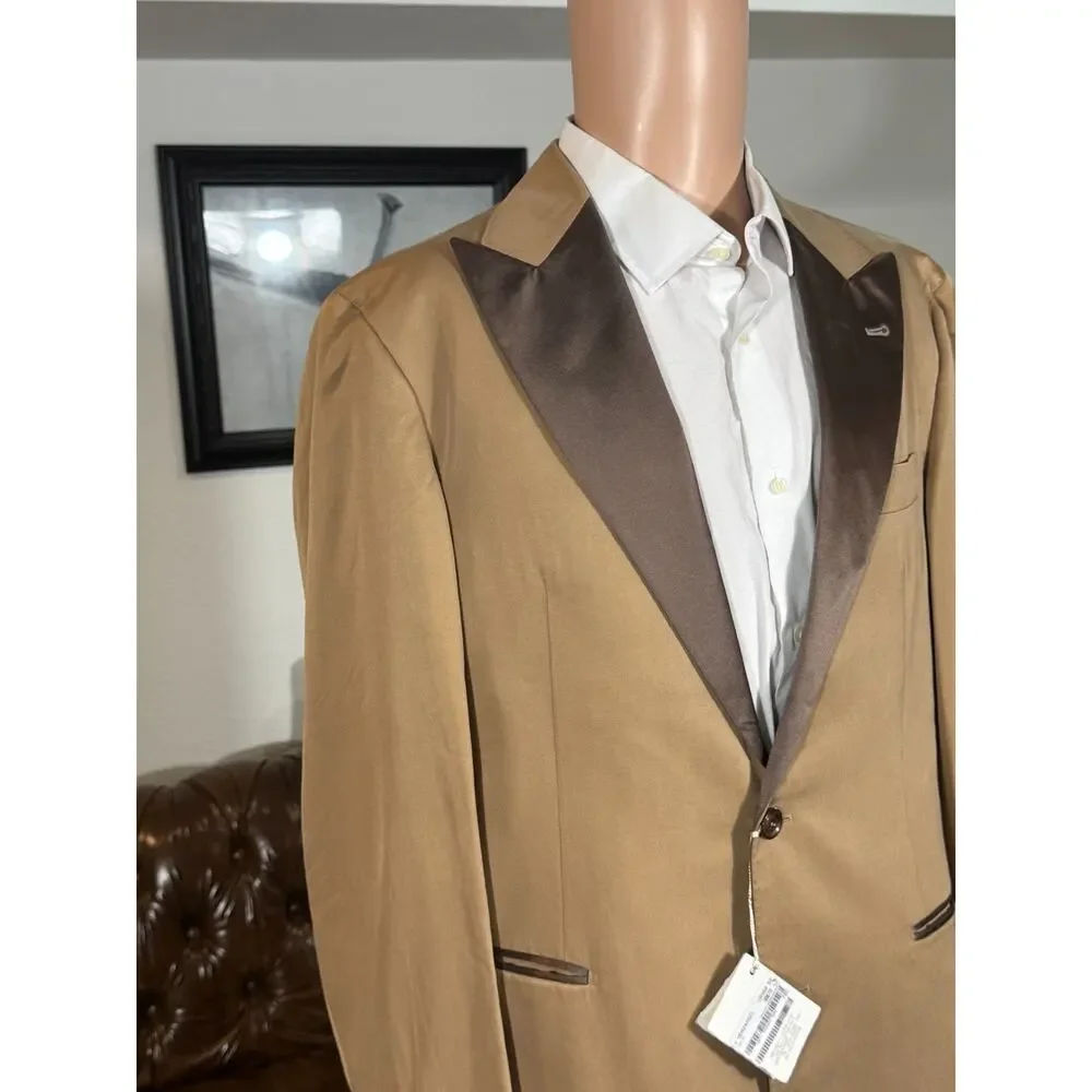 New Brunello Cucinelli Silk Tuxedo 2pc Peak Lapels Caramel Brown 50R 40 36x29